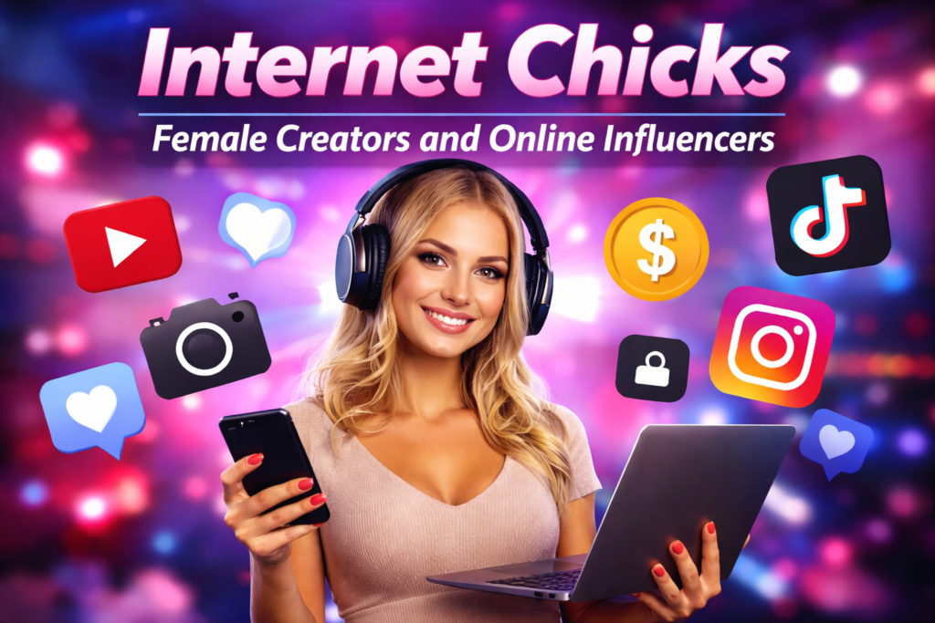 Internet chick using smartphone and laptop while creating social media content